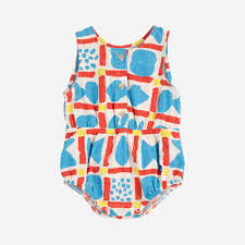 Bobo Choses  Geometric Game All Over Woven Romper Multicolor