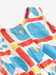 Bobo Choses  Geometric Game All Over Woven Romper Multicolor