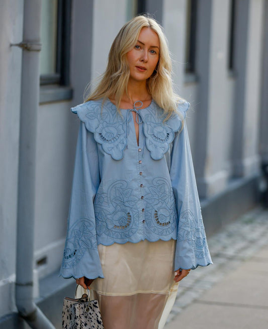 Sissel Edelbo Bluse Cameron Økologisk Bomuld Soft Blue