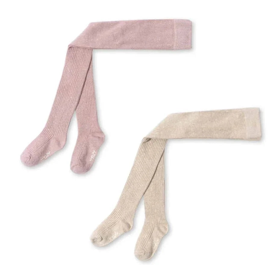 Konges Sløjd Strømpebukser Rib Glitter Rose/Off White 2 Pak
