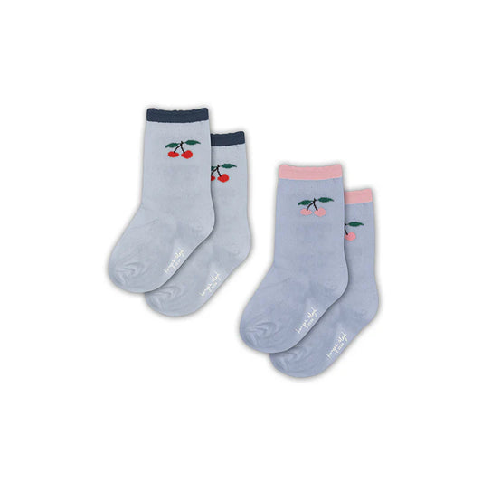 Konges Sløjd Strømper Jaquard Frill Blue Fog/Purple Impress 2 Pak