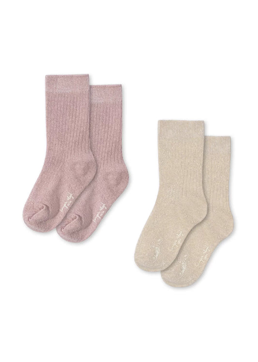 Konges Sløjd Strømper Rib Glitter Rose/Off White 2 Pak