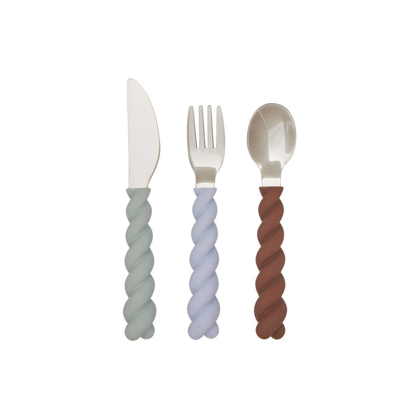 OYOY Bestik Mellow 3-Pack Pale Mint Choko Ice Blue