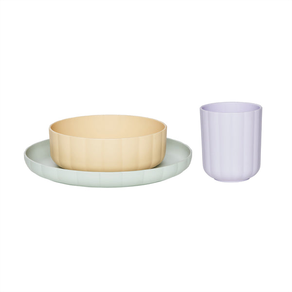 OYOY Spisesæt Pullo Tallerken Skål Kop Pale Mint Vanilla Lavender