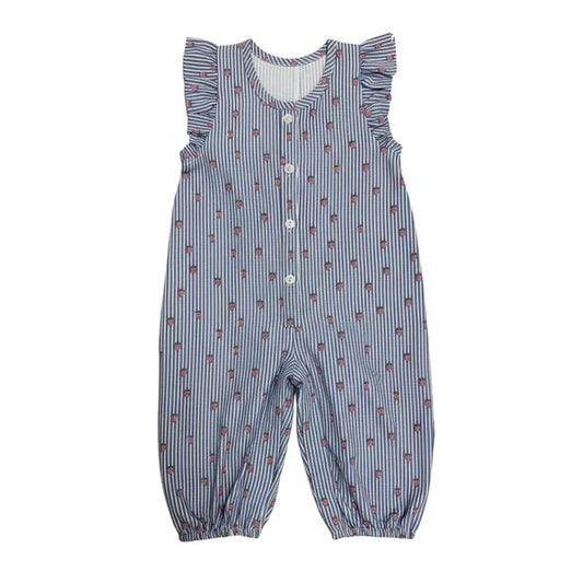 Okker-Gokker Milkboy Heldragt m/ Flæser Blue Stripes Strawberry