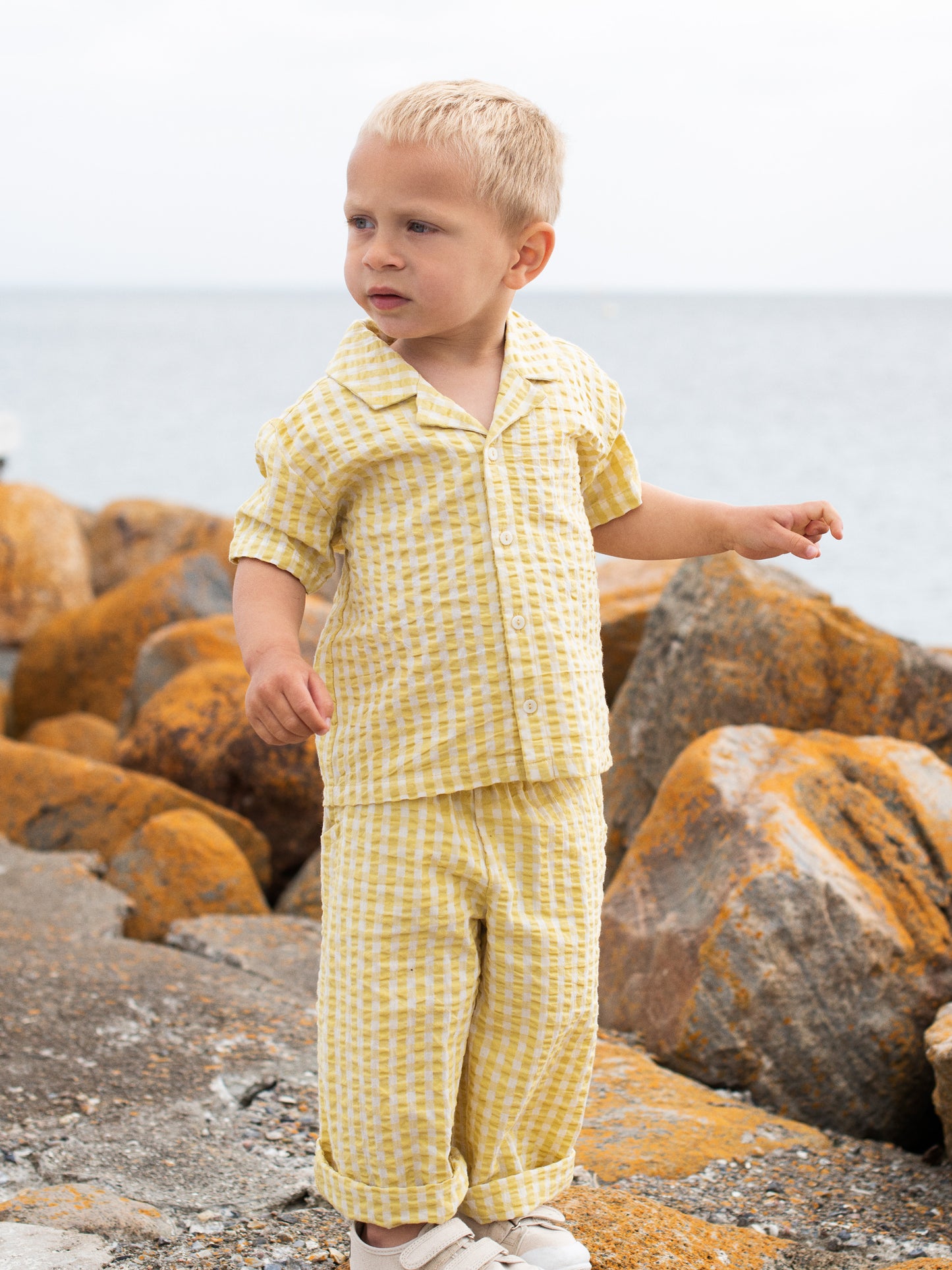 Serendipity Bukser Løse Light Woven Lemon Checks