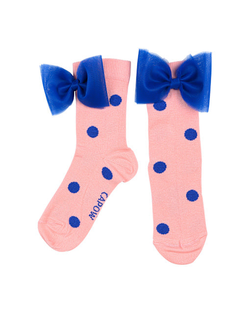 Wauw Capow Sokker Polka Sløjfe Pink Med Blå Prikker